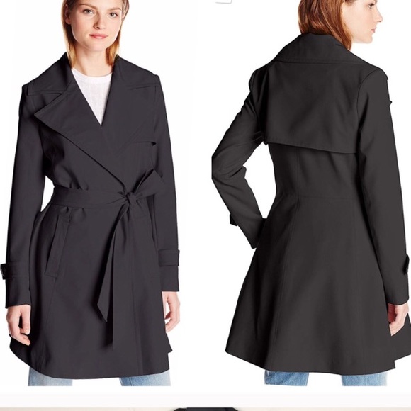 Trina Turk Double Breasted Fit & Flare Trench Coat Black NWT - Picture 1 of 7